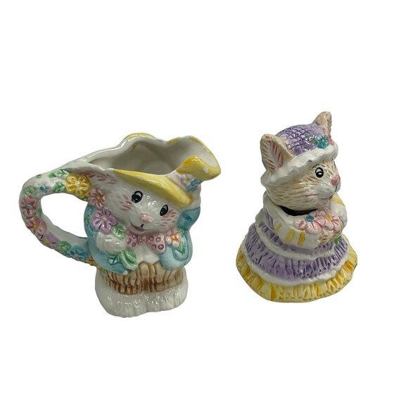 Mercuries Bunnies Creamer & Sugar 1994 Tea Party Childs Easter Decor Vintage - Picture 5 of 16